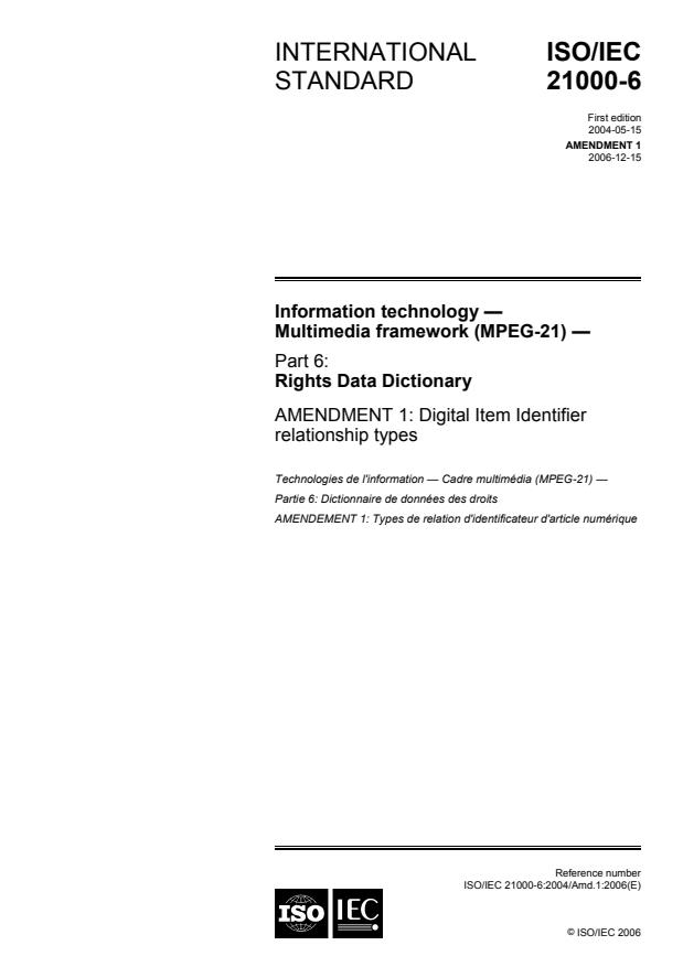 ISO/IEC 21000-6:2004/Amd 1:2006 - Digital Item Identifier relationship types