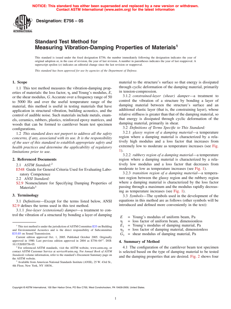 ASTM E756-05 - Standard Test Method for Measuring Vibration-Damping Properties of Materials