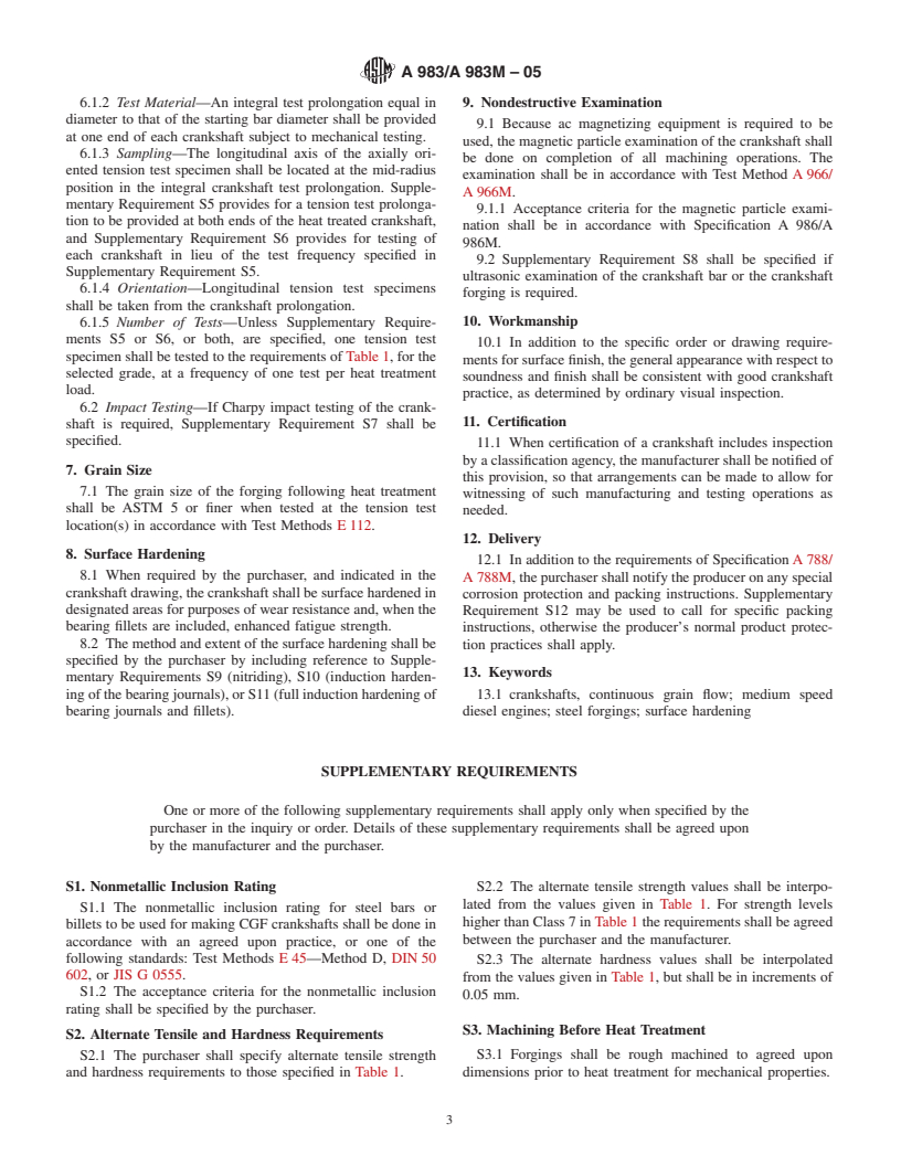 ASTM A983/A983M-05 - Standard Specification for Continuous Grain Flow Forged Carbon and Alloy Steel Crankshafts for Medium Speed Diesel Engines