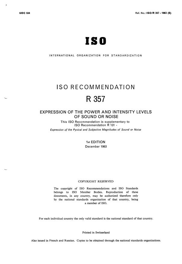 ISO/R 357:1963 - Withdrawal of ISO/R 357-1963
