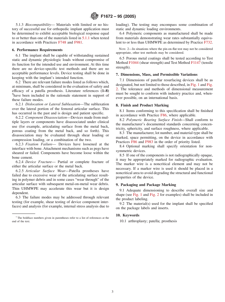 ASTM F1672-95(2005) - Standard Specification for Resurfacing Patellar Prosthesis