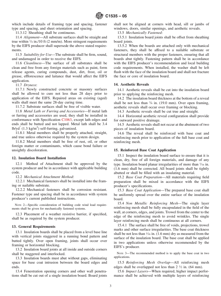 ASTM C1535-05 - Standard Practice for Application of Exterior Insulation and Finish Systems Class PI