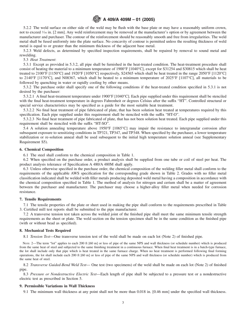 REDLINE ASTM A409/A409M-01(2005) - Standard Specification for Welded Large Diameter Austenitic Steel Pipe for Corrosive or High-Temperature Service