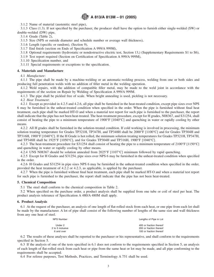 REDLINE ASTM A813/A813M-01(2005) - Standard Specification for Single- or Double-Welded Austenitic Stainless Steel Pipe