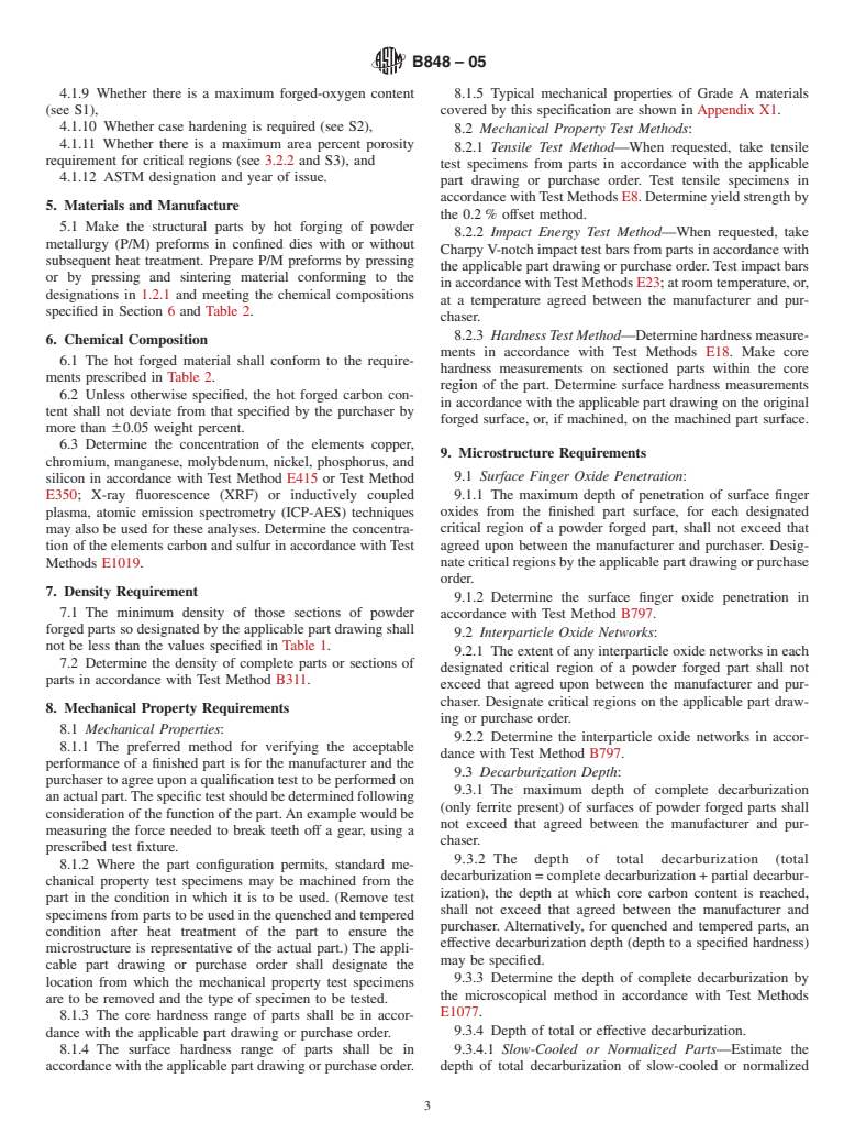 ASTM B848-05 - Specification for Powder Forged (P/F) Ferrous Materials