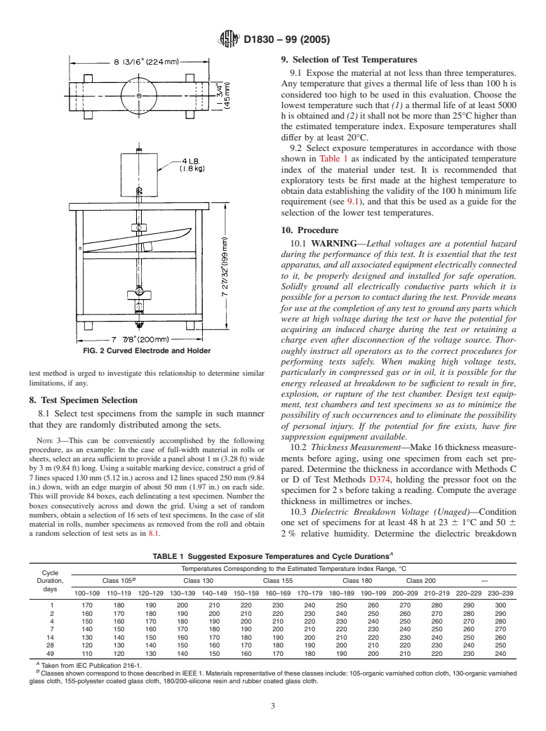 ASTM D1830-99(2005) - Standard Test Method for Thermal Endurance of Flexible Sheet Materials Used for Electrical Insulation by the Curved Electrode Method