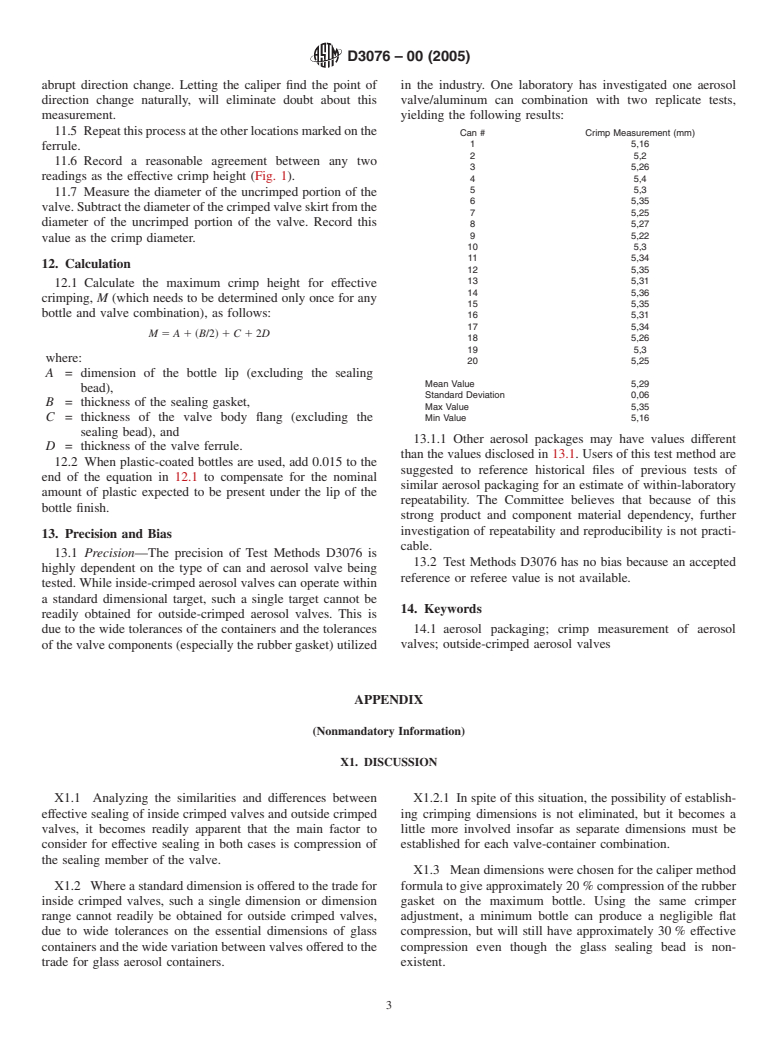 ASTM D3076-00(2005) - Standard Test Methods for Effective Crimping on Outside Crimped Valves of Aerosol Containers