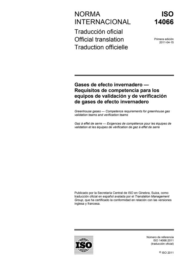ISO 14066:2011 - Greenhouse gases -- Competence requirements for greenhouse gas validation teams and verification teams