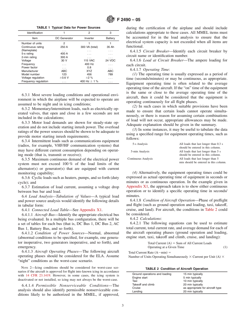 ASTM F2490-05 - Standard Guide for Aircraft Electrical Load and Power Source Capacity Analysis