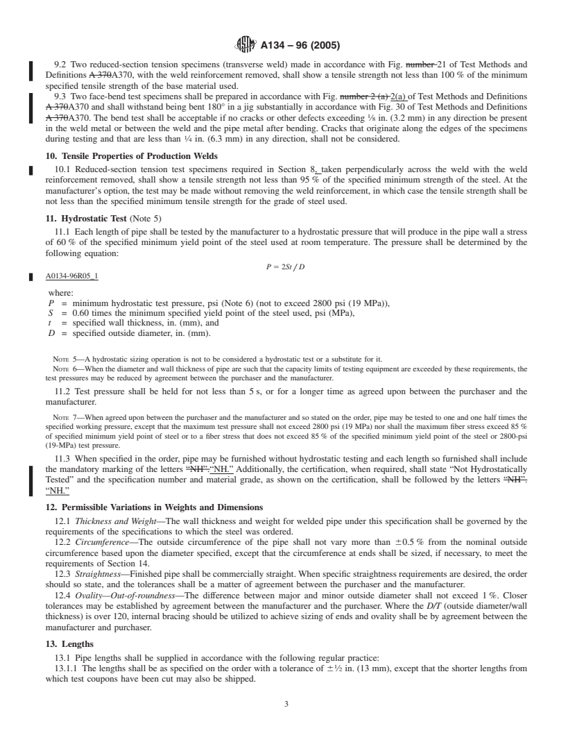 REDLINE ASTM A134-96(2005) - Standard Specification for Pipe, Steel, Electric-Fusion (Arc)-Welded (Sizes NPS 16 and Over)