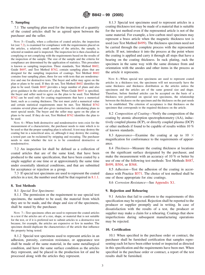 ASTM B842-99(2005) - Standard Specification for Electrodeposited Coatings for Zinc Iron Alloy Deposits