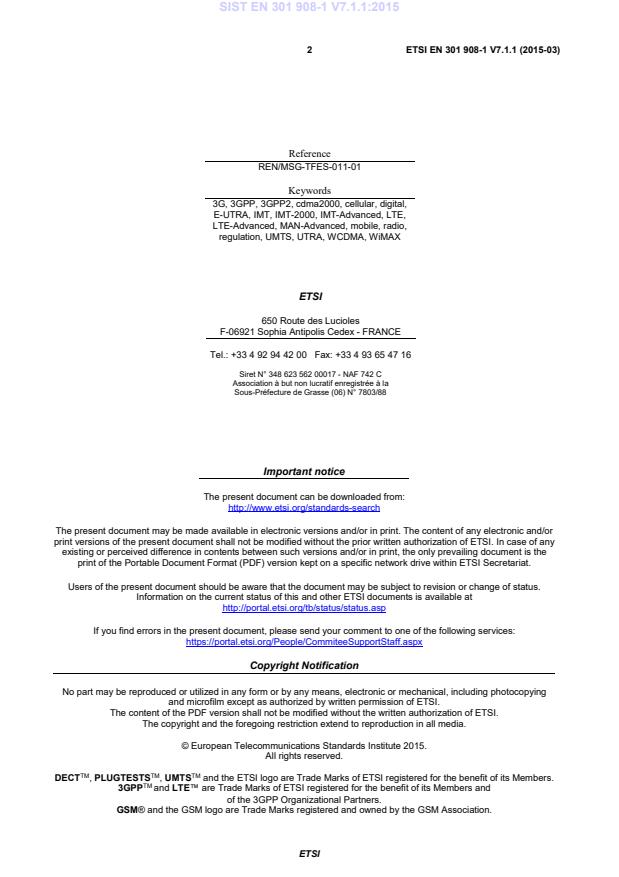 SIST EN 301 908-1 V7.1.1:2015 SIST EN 301 908-1 V7.1.1:2015 - Page 4 preview