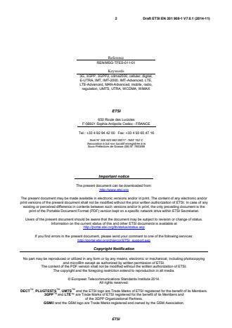 SIST EN 301 908-1 V7.1.1:2015 ETSI EN 301 908-1 V7.0.1 (2014-11) - IMT cellular networks; Harmonized EN covering the essential requirements of article 3.2 of the R&TTE Directive; Part 1: Introduction and common requirements - Page 2 preview