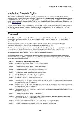 SIST EN 301 908-1 V7.1.1:2015 ETSI EN 301 908-1 V7.0.1 (2014-11) - IMT cellular networks; Harmonized EN covering the essential requirements of article 3.2 of the R&TTE Directive; Part 1: Introduction and common requirements - Page 4 preview
