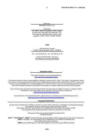 SIST EN 301 908-1 V7.1.1:2015 ETSI EN 301 908-1 V7.1.1 (2015-03) - IMT cellular networks; Harmonized EN covering the essential requirements of article 3.2 of the R&TTE Directive; Part 1: Introduction and common requirements - Page 2 preview