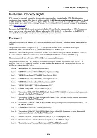 SIST EN 301 908-1 V7.1.1:2015 ETSI EN 301 908-1 V7.1.1 (2015-03) - IMT cellular networks; Harmonized EN covering the essential requirements of article 3.2 of the R&TTE Directive; Part 1: Introduction and common requirements - Page 4 preview
