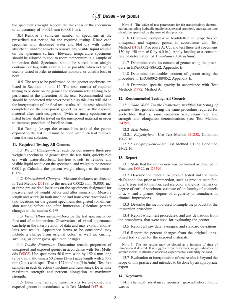 ASTM D6388-99(2005) - Standard Practice for Tests to Evaluate the Chemical Resistance of Geonets to Liquids