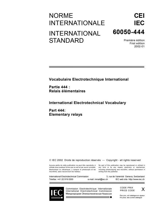 IEC 60050-444:2002 - International Electrotechnical Vocabulary (IEV) - Part 444: Elementary relays