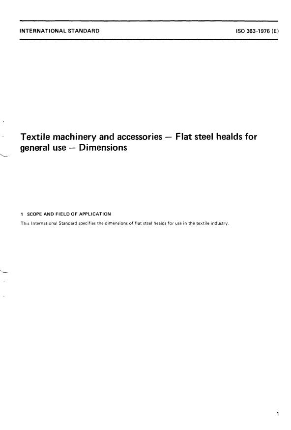 ISO 363:1976 - Textile machinery and accessories -- Flat steel healds for general use -- Dimensions