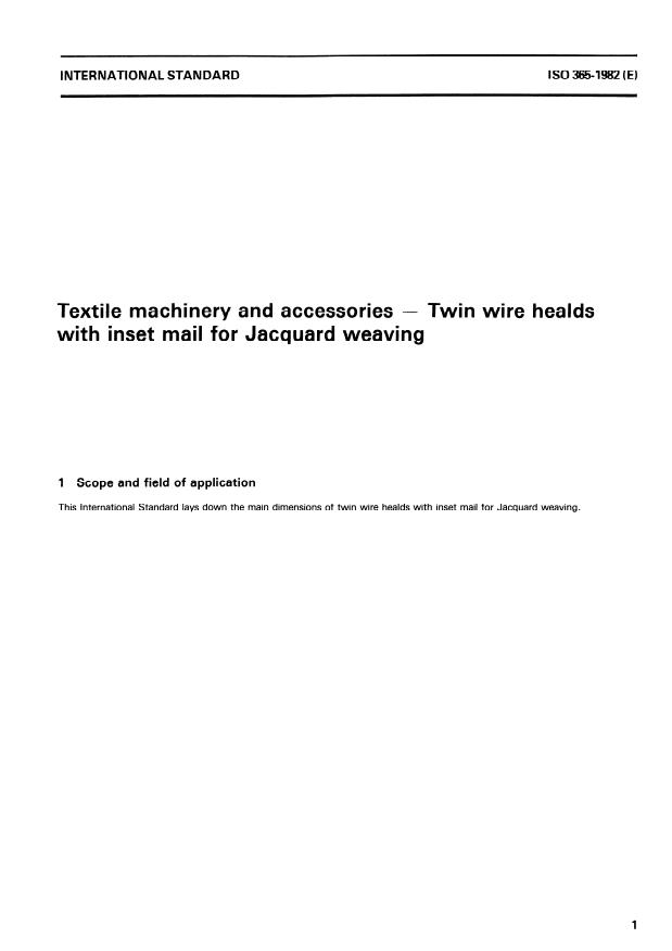 ISO 365:1982 - Textile machinery and accessories -- Twin wire healds with inset mail for Jacquard weaving