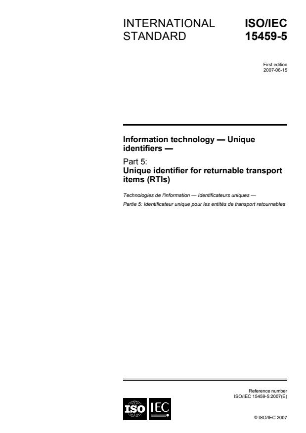 ISO/IEC 15459-5:2007 - Information technology -- Unique identifiers