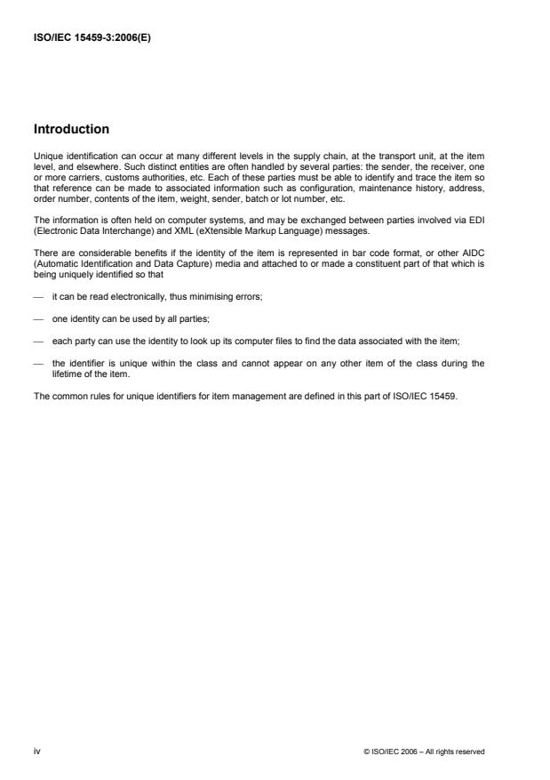 ISO/IEC 15459-3:2006 ISO/IEC 15459-3:2006 - Information technology -- Unique identifiers - Page 4 preview