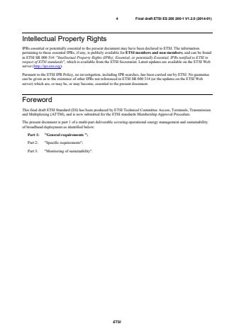 kSIST prES 205 200-1 V1.2.1:2014 ETSI ES 205 200-1 V1.2.0 (2014-01) - Access, Terminals, Transmission and Multiplexing (ATTM); Energy management; Global KPIs; Operational infrastructures; Part 1: General requirements - Page 4 preview
