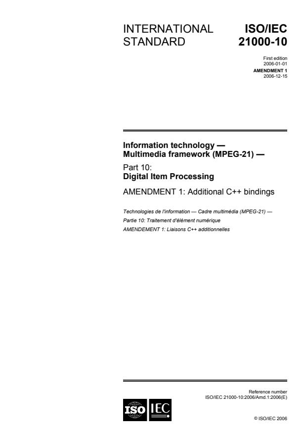 ISO/IEC 21000-10:2006/Amd 1:2006 - Additional C++ bindings