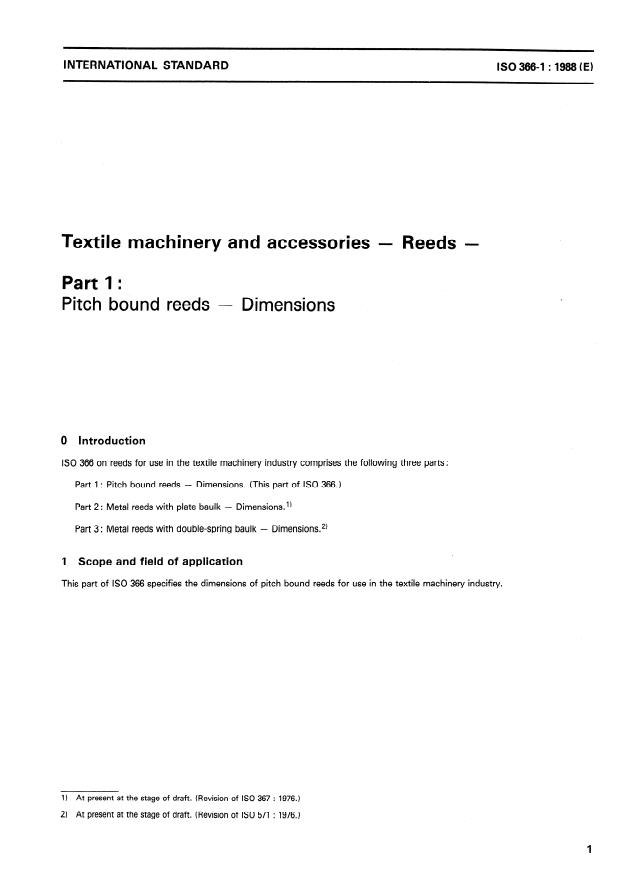 ISO 366-1:1988 ISO 366-1:1988 - Textile machinery and accessories -- Reeds - Page 3 preview
