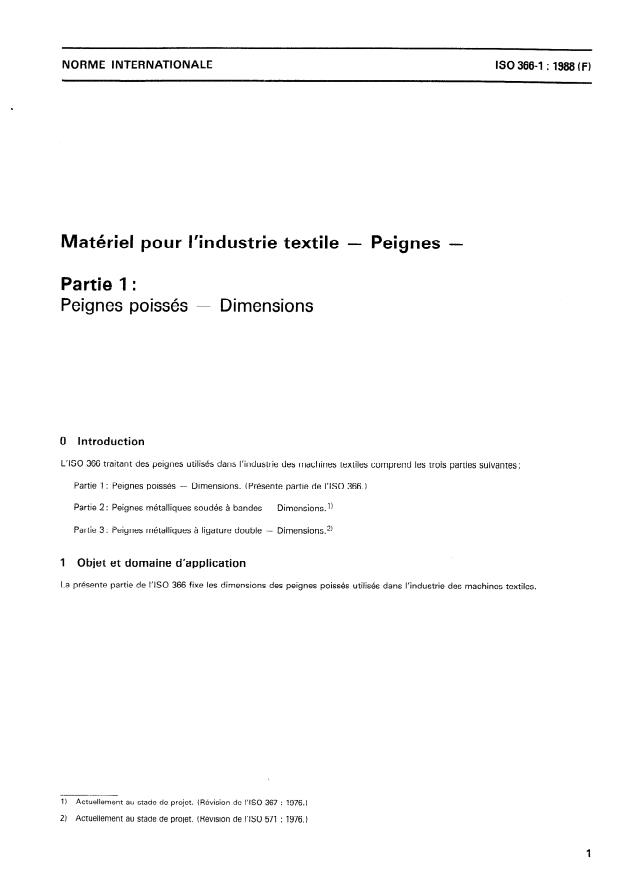 ISO 366-1:1988 ISO 366-1:1988 - Matériel pour l'industrie textile -- Peignes - Page 3 preview