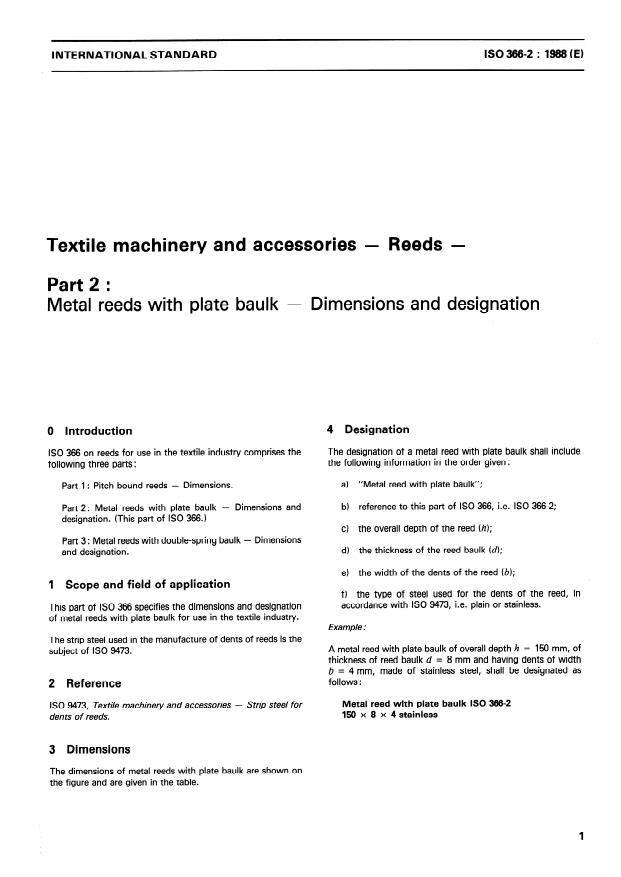 ISO 366-2:1988 - Textile machinery and accessories -- Reeds