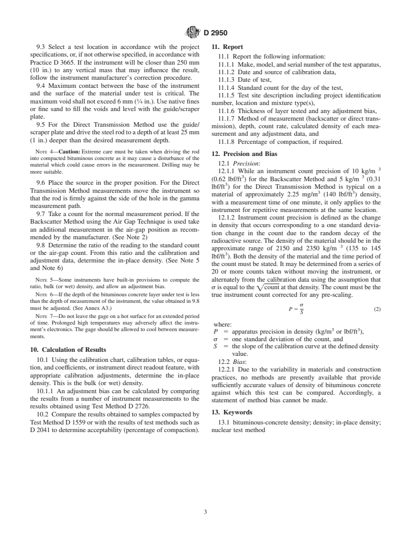 ASTM D2950-91(1997) - Standard Test Method for Density of Bituminous Concrete in Place by Nuclear Methods