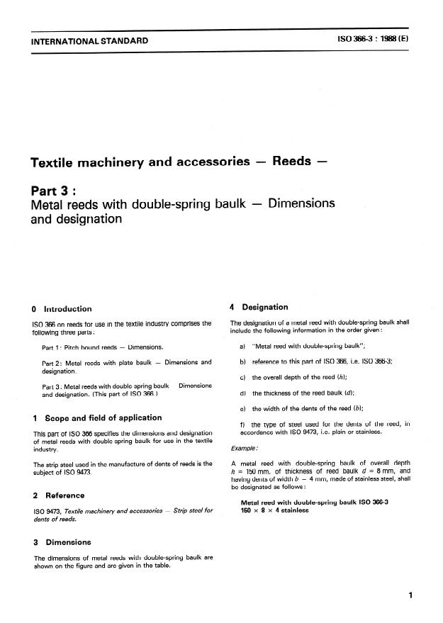 ISO 366-3:1988 - Textile machinery and accessories -- Reeds