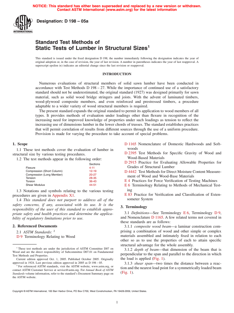 ASTM D198-05a - Standard Test Methods of Static Tests of Lumber in Structural Sizes