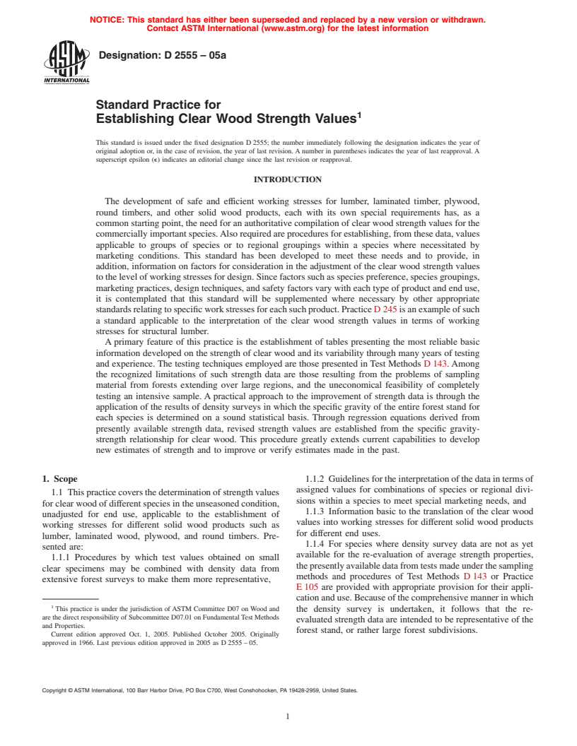 ASTM D2555-05a - Standard Practice for Establishing Clear Wood Strength Values