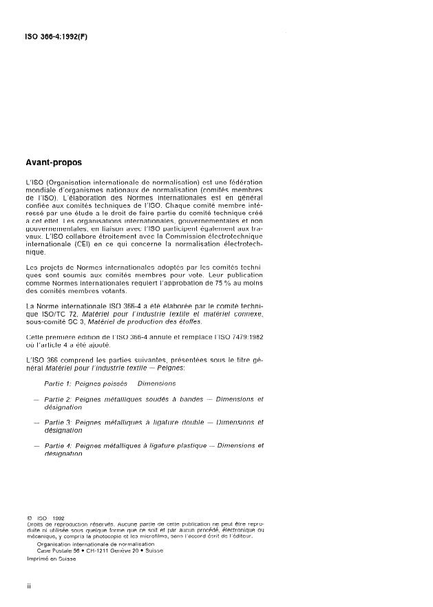 ISO 366-4:1992 ISO 366-4:1992 - Matériel pour l'industrie textile -- Peignes - Page 2 preview
