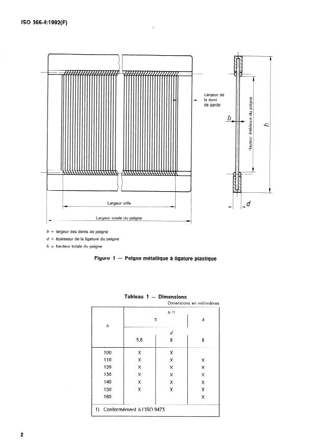 ISO 366-4:1992 ISO 366-4:1992 - Matériel pour l'industrie textile -- Peignes - Page 4 preview