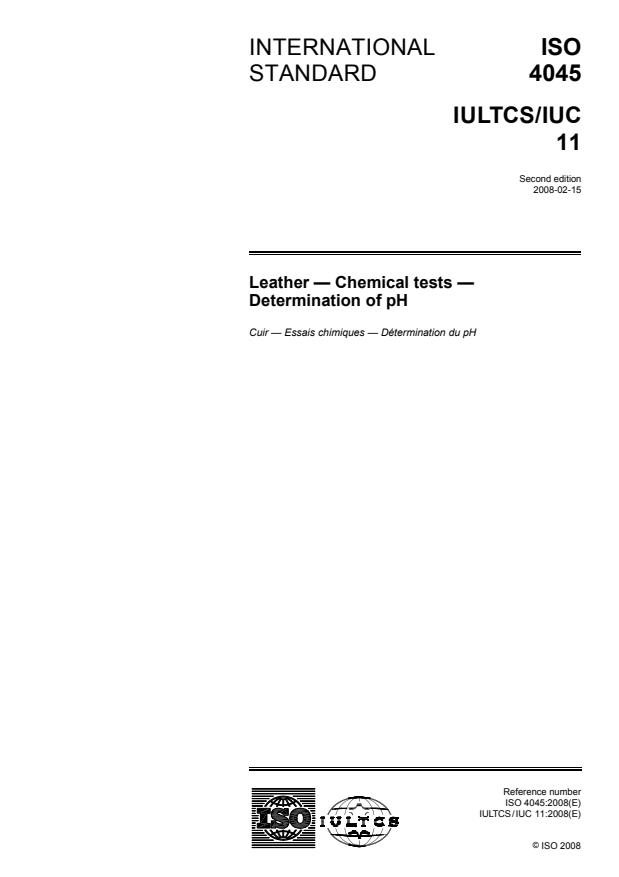 ISO 4045:2008 - Leather -- Chemical tests --  Determination of pH