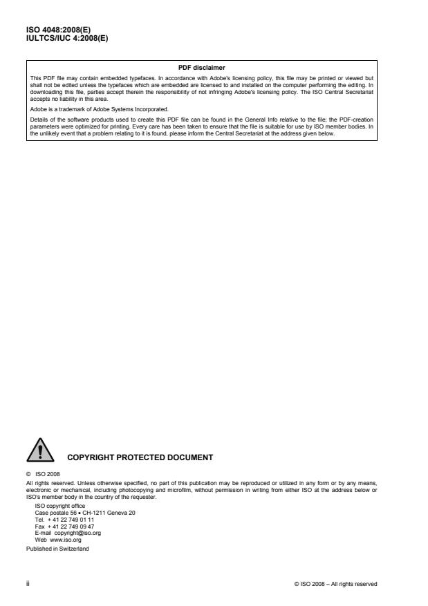 ISO 4048:2008 ISO 4048:2008 - Leather -- Chemical tests -- Determination of matter soluble in dichloromethane and free fatty acid content - Page 2 preview