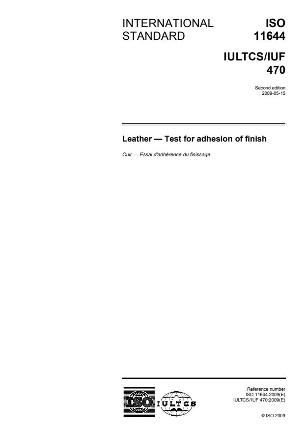 ISO 11644:2009 - Leather -- Test for adhesion of finish
