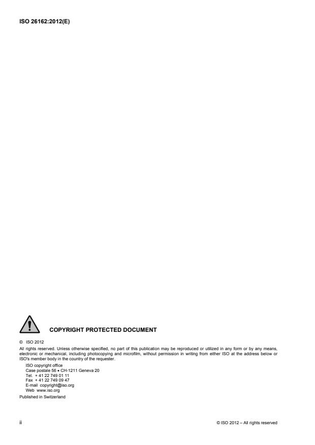 ISO 26162:2012 ISO 26162:2012 - Systems to manage terminology, knowledge and content -- Design, implementation and maintenance of terminology management systems - Page 2 preview