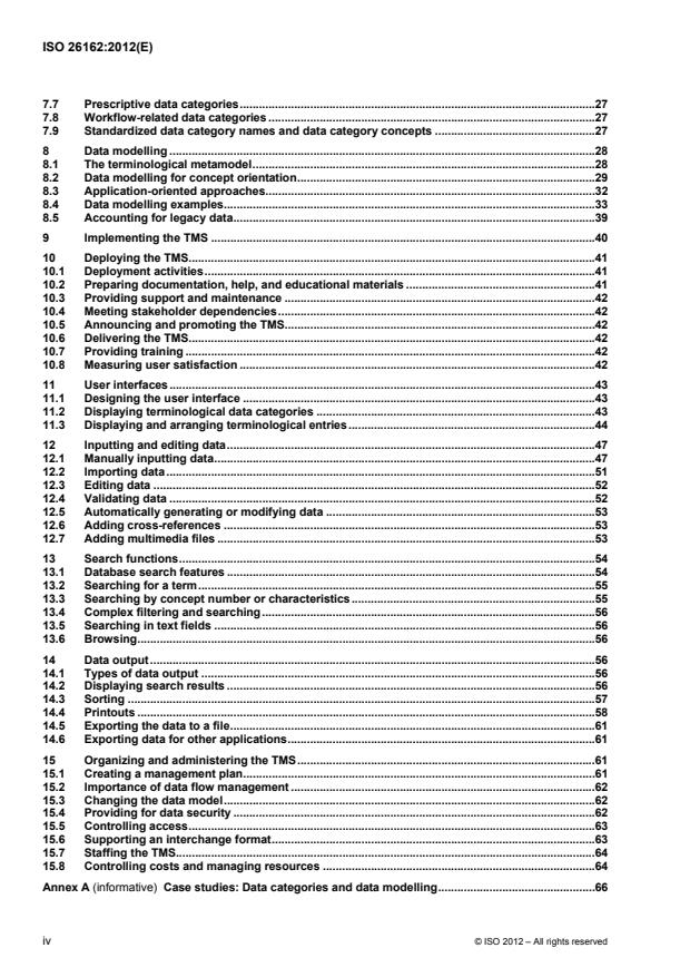 ISO 26162:2012 ISO 26162:2012 - Systems to manage terminology, knowledge and content -- Design, implementation and maintenance of terminology management systems - Page 4 preview