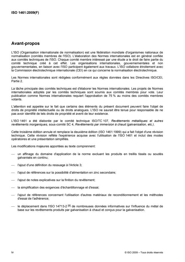 ISO 1461:2009 ISO 1461:2009 - Revetements par galvanisation a chaud sur produits finis en fonte et en acier -- Spécifications et méthodes d'essai - Page 4 preview