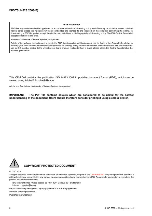 ISO/TS 14823:2008 ISO/TS 14823:2008 - Traffic and travel information -- Messages via media independent stationary dissemination systems -- Graphic data dictionary for pre-trip and in-trip information dissemination systems - Page 2 preview