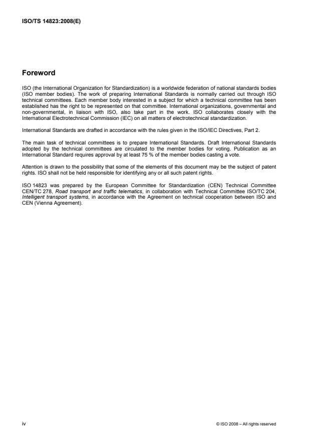 ISO/TS 14823:2008 ISO/TS 14823:2008 - Traffic and travel information -- Messages via media independent stationary dissemination systems -- Graphic data dictionary for pre-trip and in-trip information dissemination systems - Page 4 preview
