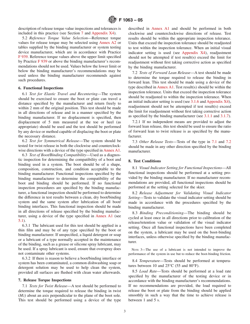 ASTM F1063-05 - Standard Practice for Functional Inspections and Adjustments of Alpine Ski/Binding/Boot Systems