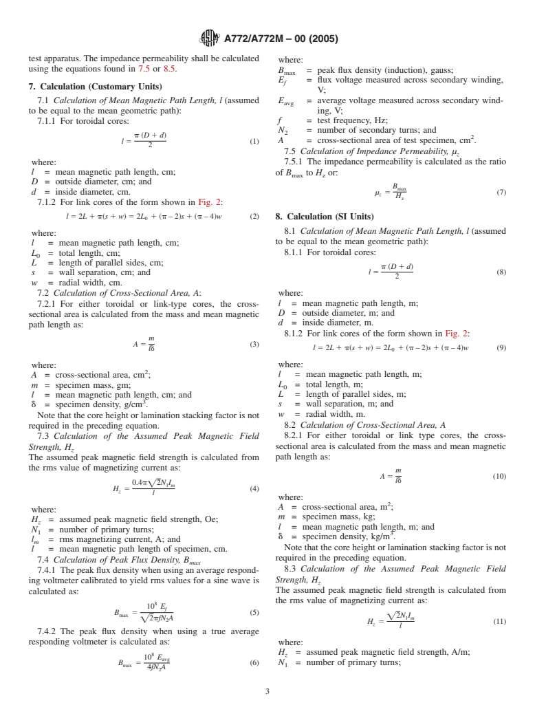 ASTM A772/A772M-00(2005) - Standard Test Method for ac Magnetic Permeability of Materials Using Sinusoidal Current