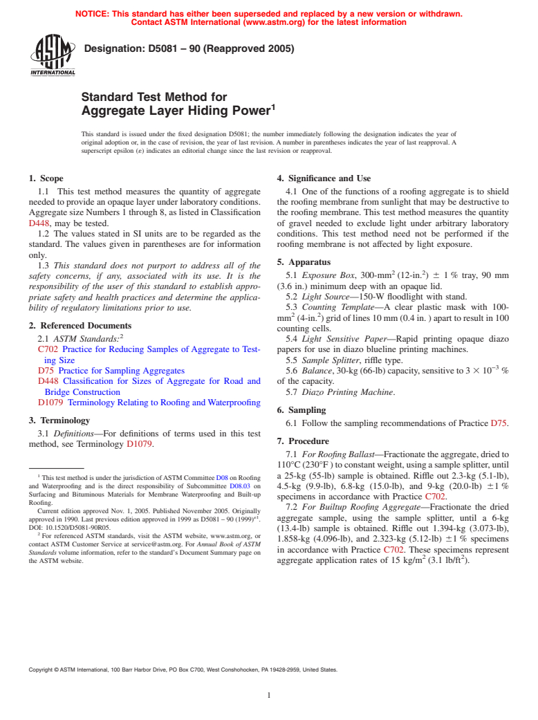 ASTM D5081-90(2005) - Standard Test Method for Aggregate Layer Hiding Power