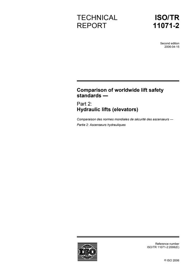 ISO/TR 11071-2:2006 - Comparison of worldwide lift safety standards