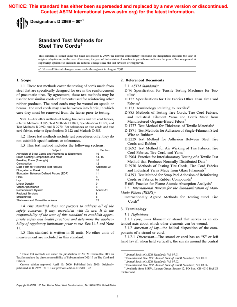 ASTM D2969-00e1 - Standard Test Methods for Steel Tire Cords